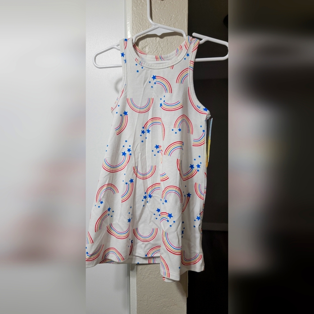 Cat & Jack Girls Rainbow Star Sleeveless Racerback Tank Top Dress White 2T, NWT